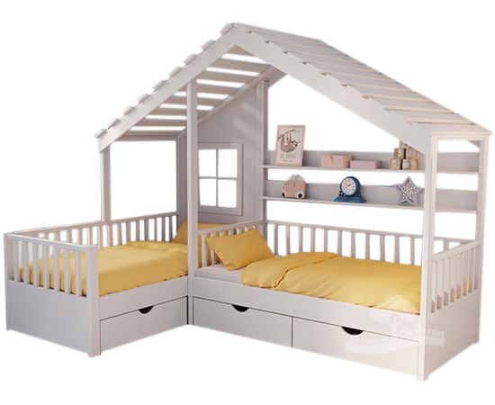 Угловая кровать из массива Домик Детства №37, КОД: DD337, images №1, magsale.ru