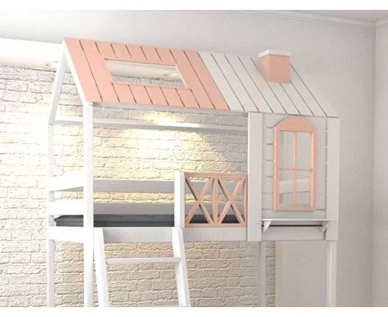 Двухъярусная кровать из массива сосны Домик Детства №38, КОД:DD338, images №2, magsale.ru