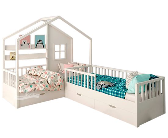 Угловая кровать из массива Домик Детства №49, КОД: DD349, images №1, magsale.ru