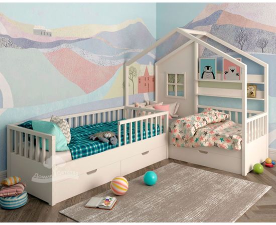 Угловая кровать из массива Домик Детства №49, КОД: DD349, images №2, magsale.ru