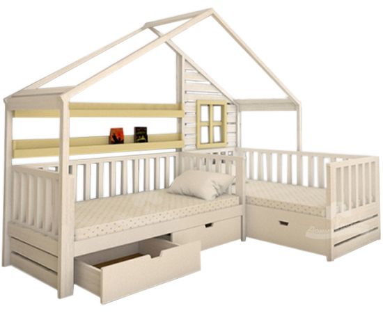 Угловая кровать из массива Домик Детства №5, КОД: DD305, images №1, magsale.ru