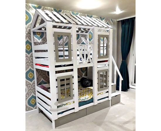 Двухъярусная кровать из массива Домик Детства №50, КОД:DD350, images №2, magsale.ru