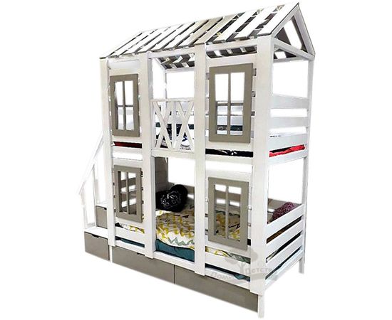 Двухъярусная кровать из массива Домик Детства №50, КОД:DD350, images №1, magsale.ru