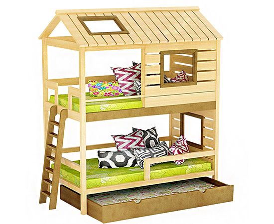 Двухъярусная выдвижная кровать из массива Домик Детства №52, КОД:DD352, images №1, magsale.ru