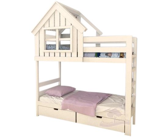 Двухъярусная кровать из массива сосны Домик Детства №54, КОД:DD354, images №1, magsale.ru