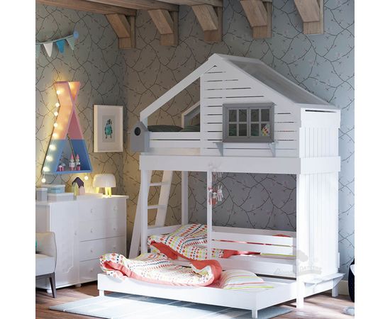 Раздвижная двухъярусная кровать из массива Домик Детства №58, КОД:DD358, images №2, magsale.ru