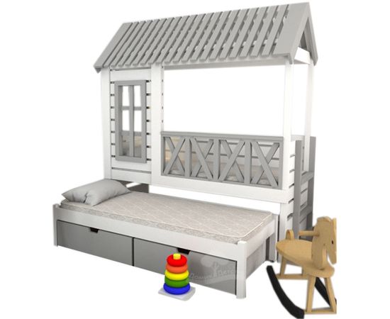 Выдвижная кровать из массива сосны Домик Детства №6, КОД:DD306, images №1, magsale.ru