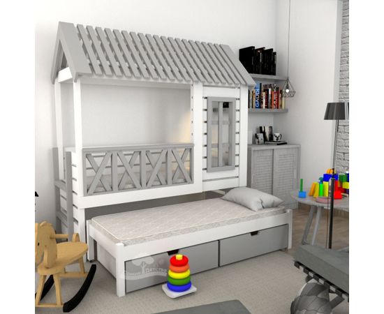 Выдвижная кровать из массива сосны Домик Детства №6, КОД:DD306, images №2, magsale.ru