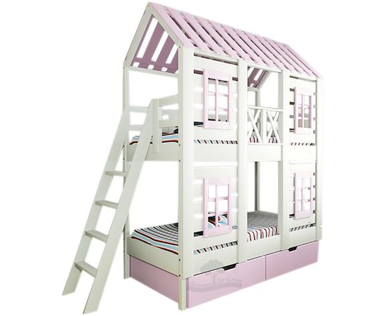 Двухъярусная кровать из массива сосны Домик Детства №60, КОД:DD360, images №1, magsale.ru