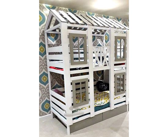 Двухъярусная кровать из массива сосны Домик Детства №60, КОД:DD360, images №2, magsale.ru