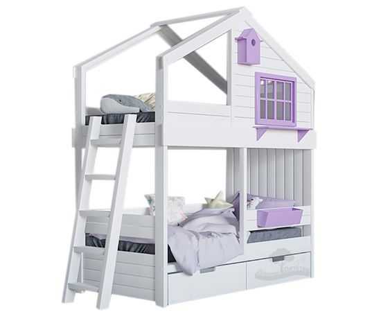 Двухъярусная кровать из массива сосны Домик Детства №70, КОД:DD370, images №1, magsale.ru