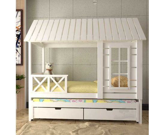 Раздвижная кровать из массива сосны Домик Детства №75, КОД:DD375, images №2, magsale.ru