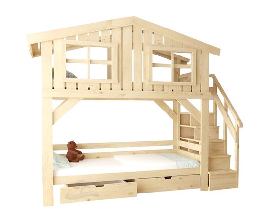 Двухъярусная кровать из массива сосны Домик Детства №80, КОД:DD380, images №1, magsale.ru