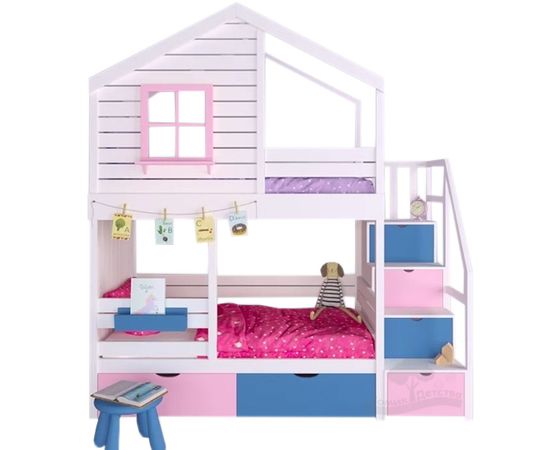 Двухъярусная кровать из сосны Домик Детства №82, КОД:DD382, images №1, magsale.ru