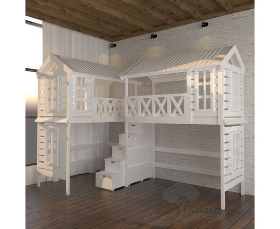 Угловая трехъярусная кровать Домик Детства №87, КОД:DD387, images №3, magsale.ru
