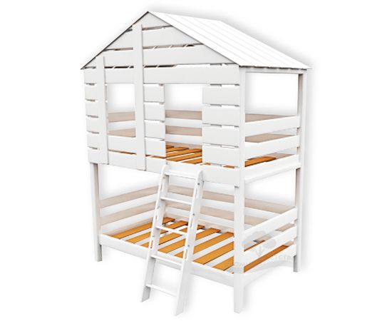 Двухъярусная кровать из массива сосны Домик Детства №89, КОД:DD389, images №2, magsale.ru