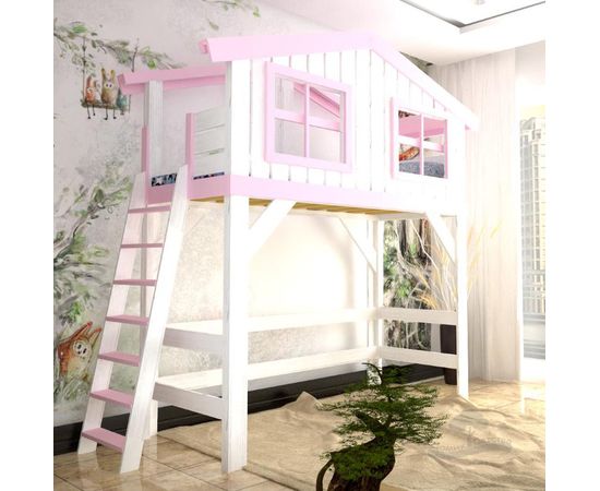 Кровать-чердак из массива сосны Домик Детства №90, КОД:DD390, images №3, magsale.ru