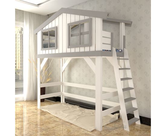 Кровать-чердак из массива сосны Домик Детства №90, КОД:DD390, images №4, magsale.ru