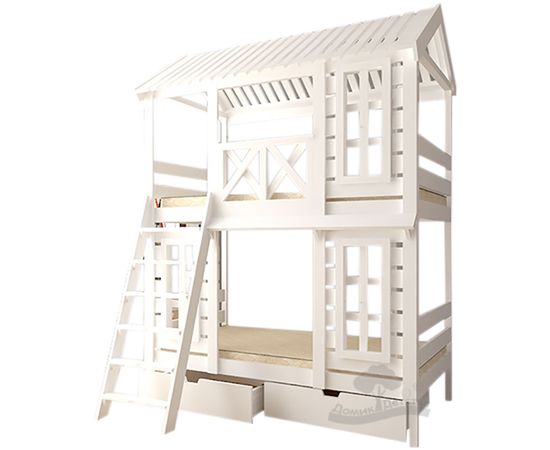 Двухъярусная кровать из массива сосны Домик Детства №93, КОД:DD393, images №1, magsale.ru