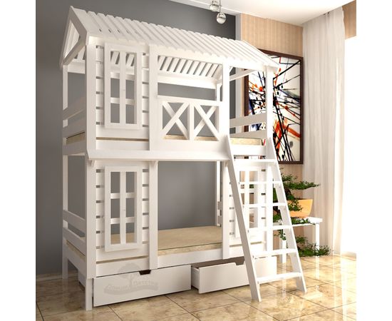 Двухъярусная кровать из массива сосны Домик Детства №93, КОД:DD393, images №2, magsale.ru