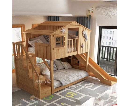 Двухъярусная кровать-домик из сосны Балтия, КОД:MSK018, images №2, magsale.ru