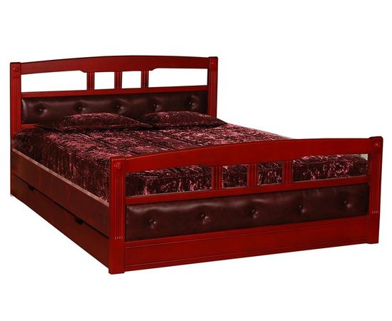 Кровать из массива сосны Флирт-1 с кожей и ящиками, КОД:VMK769, images №1, magsale.ru