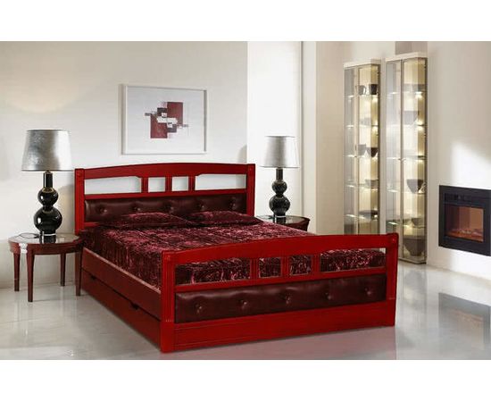 Кровать из массива сосны Флирт-1 с кожей и ящиками, КОД:VMK769, images №2, magsale.ru