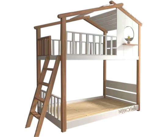 Двухъярусная кровать-домик из сосны Кентукки, КОД:MSK023, images №1, magsale.ru