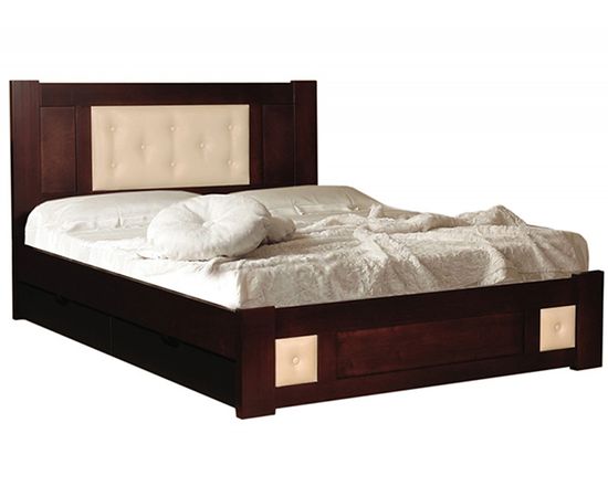 Кровать из массива сосны Лион (кожа), КОД:VMK741, images №1, magsale.ru