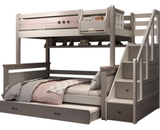 Двухъярусная кровать из сосны Суоми-3 с выдвижной кроватью, КОД:MSK034, images №1, magsale.ru