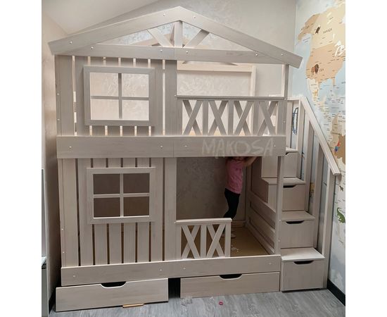 Двухъярусная кровать-домик №30 Калипсо (массив), КОД:MS490, images №1, magsale.ru