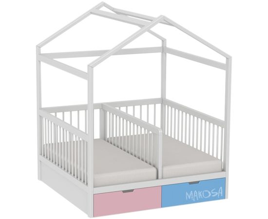 Детская кровать-домик из массива для двоих Совята, КОД:MSP097, images №1, magsale.ru