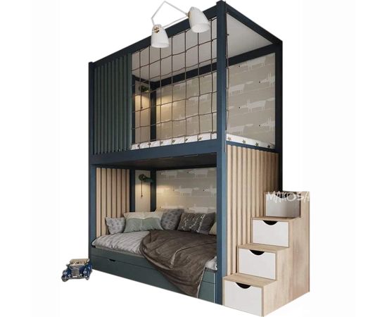 Двухъярусная кровать с балдахином и сеткой Аякс, КОД:MS600, images №1, magsale.ru