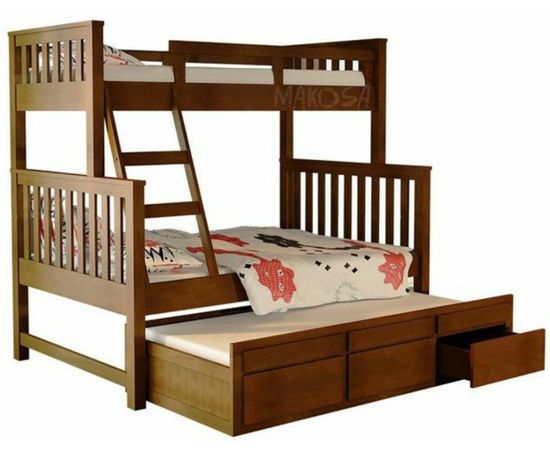 Трехъярусная кровать из массива дерева Бронкс с ящиками, КОД:MS604, images №1, magsale.ru