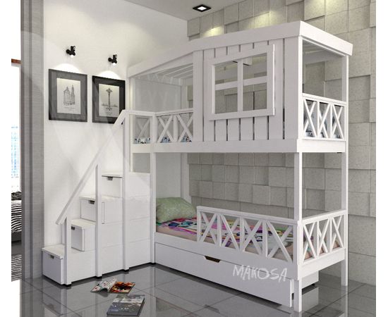 Двухъярусная кровать-домик из массива дерева Этна, КОД:MS612, images №2, magsale.ru