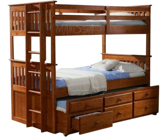 Трехъярусная кровать из массива дерева Фрэнк с ящиками, КОД:MS607, images №1, magsale.ru