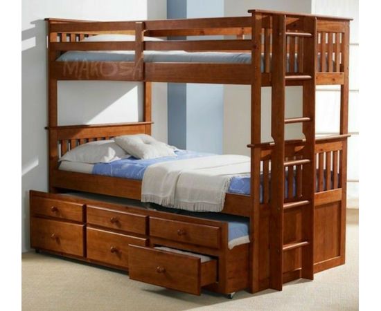 Трехъярусная кровать из массива дерева Фрэнк с ящиками, КОД:MS607, images №2, magsale.ru