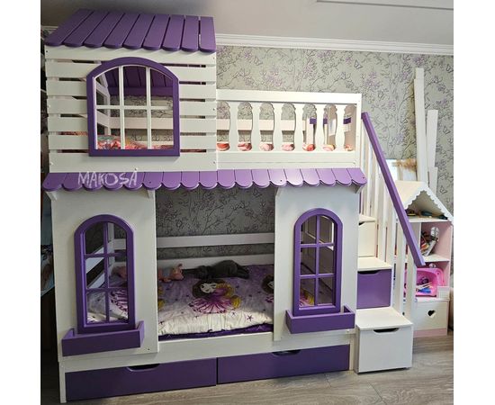 Двухъярусная кровать-домик из массива дерева Жизель, КОД:MS614, images №3, magsale.ru