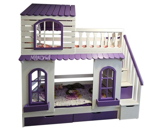 Двухъярусная кровать-домик из массива дерева Жизель, КОД:MS614, images №1, magsale.ru