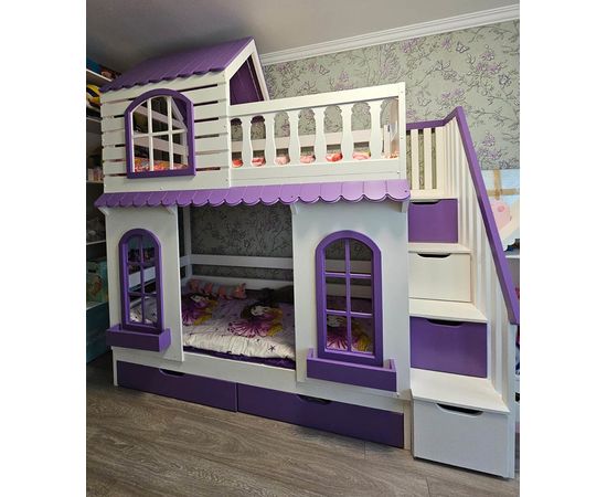 Двухъярусная кровать-домик из массива дерева Жизель, КОД:MS614, images №4, magsale.ru