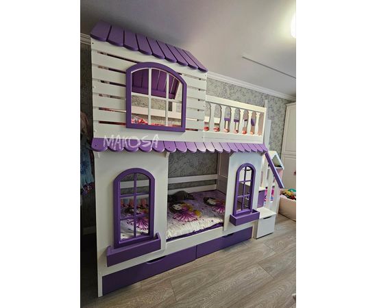 Двухъярусная кровать-домик из массива дерева Жизель, КОД:MS614, images №2, magsale.ru