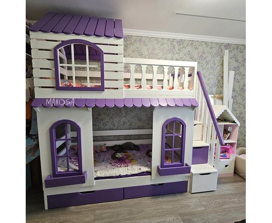 Двухъярусная кровать-домик из массива дерева Жизель, КОД:MS614, images №5, magsale.ru