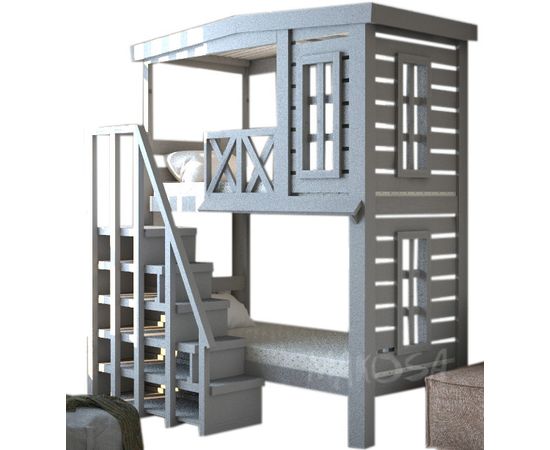 Двухъярусная кровать-домик из массива дерева Сингапур, КОД:MS617, images №1, magsale.ru