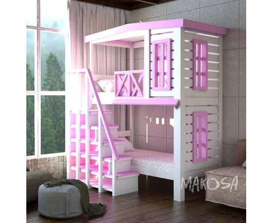 Двухъярусная кровать-домик из массива дерева Сингапур, КОД:MS617, images №3, magsale.ru