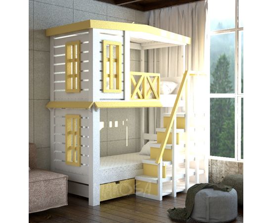 Двухъярусная кровать-домик из массива дерева Сингапур, КОД:MS617, images №4, magsale.ru