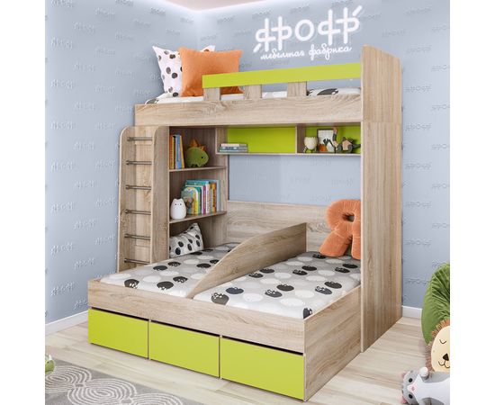 Двухъярусная кровать Трио, КОД:ЯТ52, images №1, magsale.ru