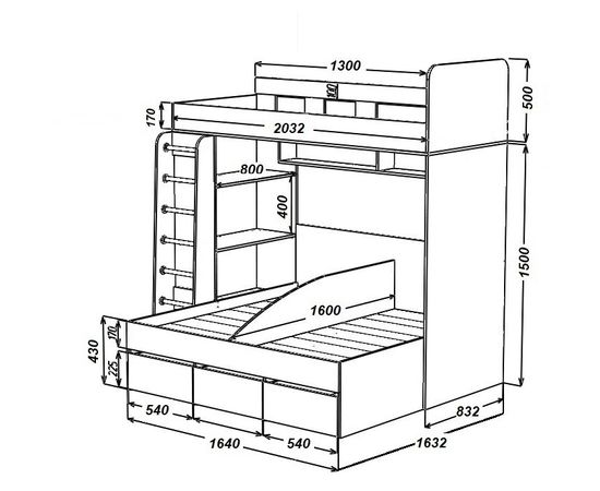 Двухъярусная кровать Трио, КОД:ЯТ52, images №2, magsale.ru