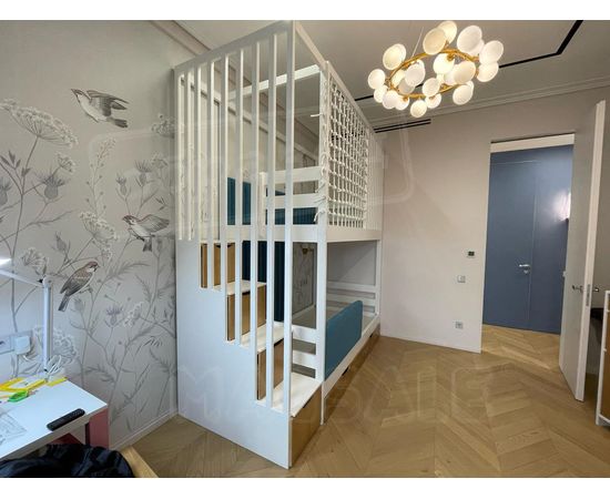 Двухъярусная кровать с сеткой Бильбао 90х200 белая эмаль+дуб, КОД:, images №9, magsale.ru