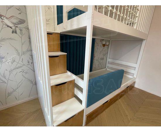 Двухъярусная кровать с сеткой Бильбао 90х200 белая эмаль+дуб, КОД:, images №10, magsale.ru