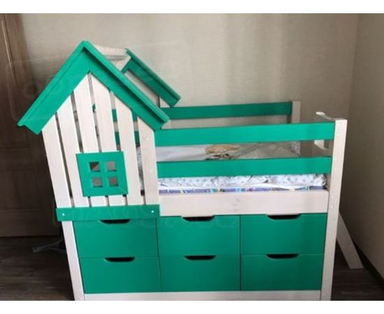 Кровать Домик с комодом 70х160 белая эмаль+6000, КОД:, images №1, magsale.ru